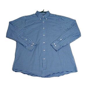 Member's Mark Mens Large L Blue Plaid Oxford Shirt Stretch Button Up With Pocket